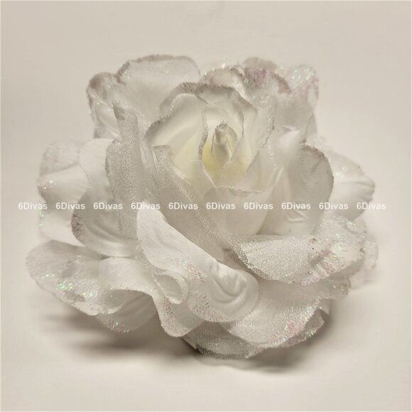 White Rose Hair Accessory Corsage Brooch or Hair Tie - Picture 11 of 14